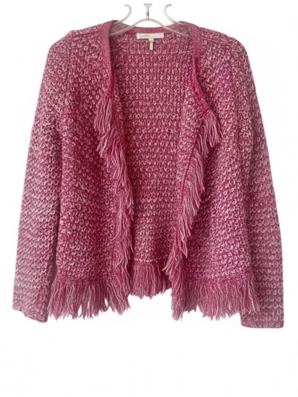 MAJE Cardigan woman’s Malaga Fringe Trim Elle Wood Tweed Preppy Size 1